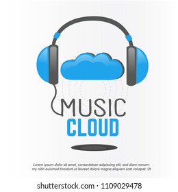 blue icon music cloud with blue earphone