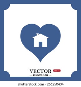 blue icon on white background.  House with Heart Icon, web icon. vector design