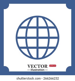 blue icon on white background.  Globe, web icon. vector design