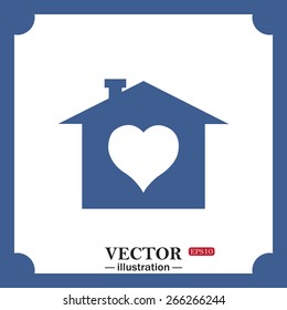 blue icon on white background.  House with Heart Icon, web icon. vector design