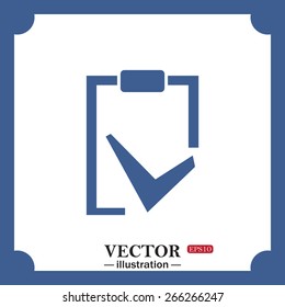 blue icon on white background.  tablet with paper, web icon. vector design