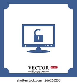 blue icon on white background.  Computer access is open, web icon. vector design