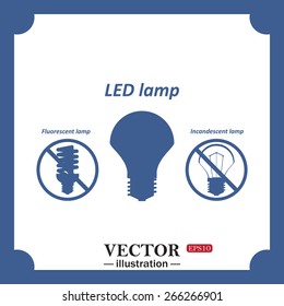 blue icon on white background.  fluorescent lamp, LED lamp, incandescent bulb, web icon. vector design
