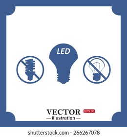 blue icon on white background.  fluorescent lamp, LED lamp, incandescent bulb, web icon. vector design