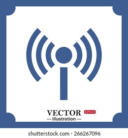 blue icon on white background.  The wireless network, web icon. vector design