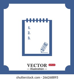 blue icon on white background.  tablet with paper, web icon. vector design