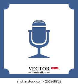 blue icon on white background.  Microphone. Voice recording, web icon. vector design