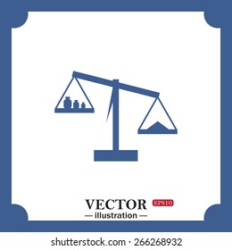 blue icon on white background.  Scales balance, web icon. vector design