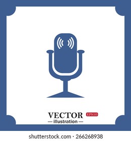 blue icon on white background.  Microphone. Voice recording, web icon. vector design