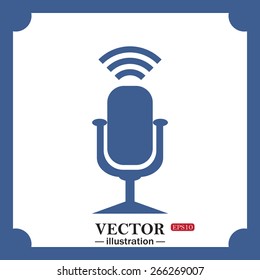 blue icon on white background.  Microphone. Voice recording, web icon. vector design