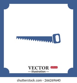 blue icon on white background.  Hand saw woodworking instrument icon, web icon. vector design