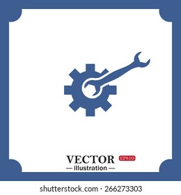 blue icon on white background.  Cog Settings, web icon. vector design