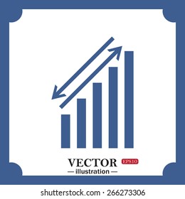 blue icon on white background.  chart with green and red arrows, web icon. vector design