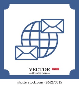 blue icon on white background.  Internet e-mai, envelope lette, Globe, web icon. vector design