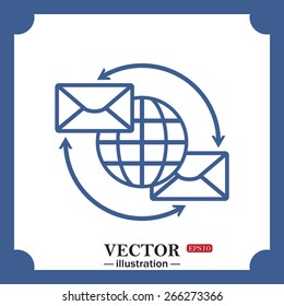 blue icon on white background.  Internet e-mai, envelope lette, Globe, web icon. vector design