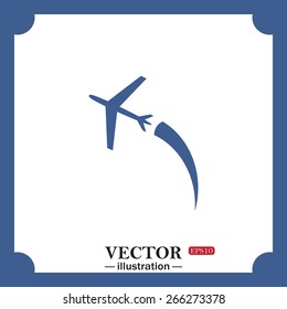 blue icon on white background.  plane, web icon. vector design