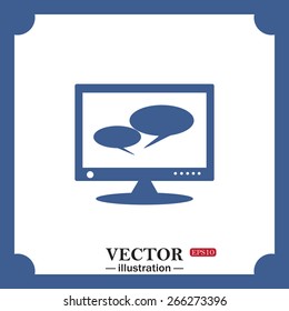 blue icon on white background.  chat via computer, web icon. vector design