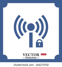 blue icon on white background.  Wireless network access is closed, locked, web icon. vector design