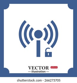 blue icon on white background.  Wireless network access is open, unlocked, web icon. vector design