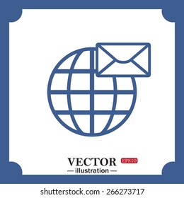blue icon on white background.  Internet e-mai, envelope lette, Globe, web icon. vector design