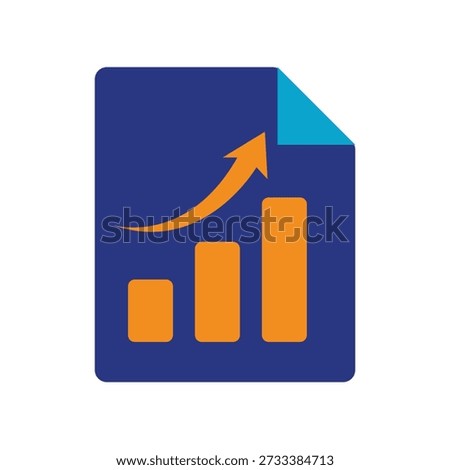 Blue icon with orange bar graph and upward arrow on white background