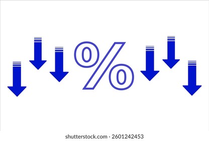 Blue icon percentage with arrows down discount, promotion, sale
Vector icon percentage price drop
