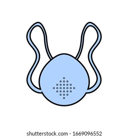 Blue icon of protective gauze paper medical disposable mask of a respirator against the virus dangerous strain covid 019 coronavirus epidemic pandemic disease. Vector illustration.