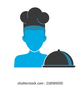 Blue icon of restaurant chef wearing hat
