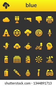 blue icon set. 26 filled blue icons.  Simple modern icons about  - Cloud, Oxygen mask, Water gun, Dislike, Printer, Font, Film reel, Cloud computing, Pound, Venus, Seagull, Baby boy