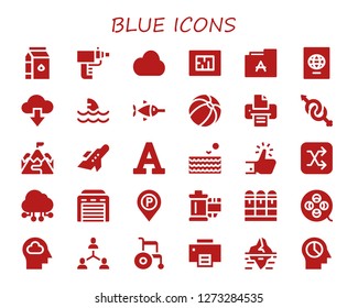  blue icon set. 30 filled blue icons. Simple modern icons about  - Milk, Particle gun, Cloud, Blueprint, Font, Passport, Cloud computing, Shark, Swordfish, Beach ball, Printer