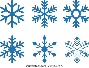 Blaue Icon-Reihe von Schneeflocken