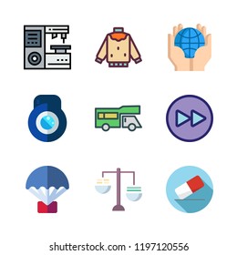 blue icon set. vector set about balance, trailer, eraser and planet earth icons set.