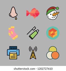 blue icon set. vector set about text lines, goldfish, nose and antenna icons set.