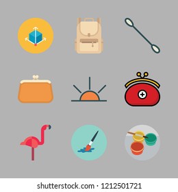 blue icon set. vector set about paint brush, cotton swab, cube and watercolor icons set.