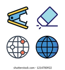 blue icon set. vector set about stapler, eraser and worldwide icons set.