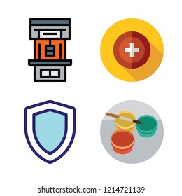blue icon set. vector set about video camera icon, industrial robot, health clinic and watercolor icons set.