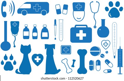 blue icon set veterinary objects