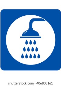 blue icon with shower head and water drops