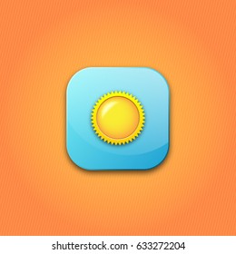 Blue icon with sun. Button on orange background. Vector illustration