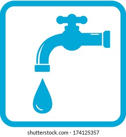 blue icon with tap and drop. water symbol