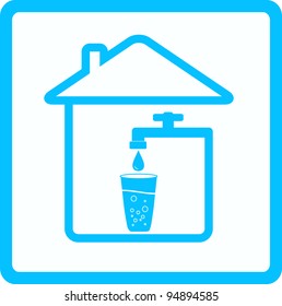 blue icon with tap, glass and drop water