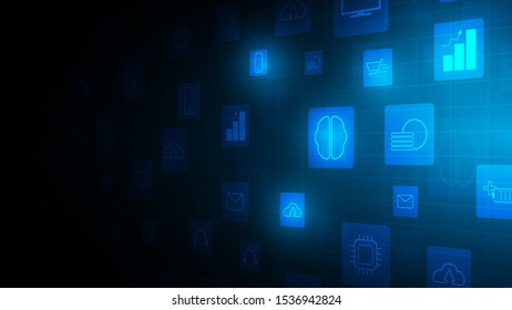 blue icon technology perspective vector background,communication innovation technology background,cloud computing concept