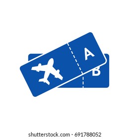 blue icon of tickets on plane for airline. concept of tkt for lowcost transportation or traveling emblem. simple flat style trend modern abstract logotype graphic design isolated on white