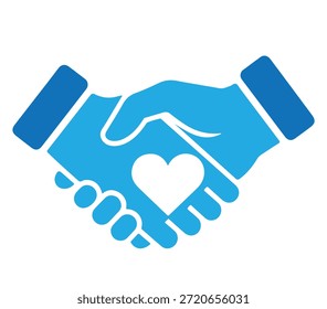 Un icono azul de dos manos temblando con un corazón en el centro