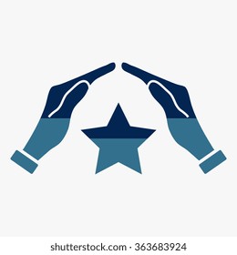 Blue Icon of two hands with Star vector icon