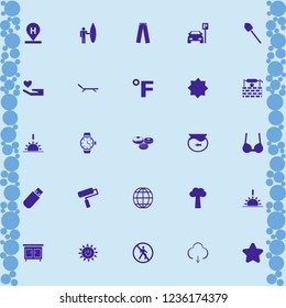 blue icon. blue vector icons set flash driver, fahrenheit, parked car and no pedestrian crossing