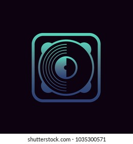 Blue Icon of vinyl record, vinyl player, dj vinyl. Vector illustration, isolated.