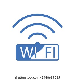 Blue icon of a wireless Wi-Fi network. A vector symbol of a Wi-Fi network.