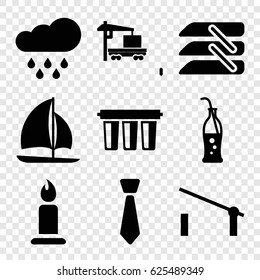 Blue icons set. set of 9 blue filled icons such as barrier, candle, cargo truck, blinds, soda bottle, filter, sailboat, tie