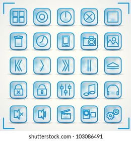 Blue icons set for audio and computer